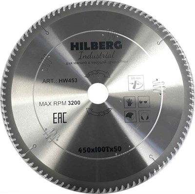 Диск пильный Hilberg Industrial Дерево 450*50*100Т HW453 - фото 364674