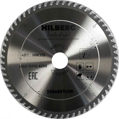 Диск пильный Hilberg Industrial Дерево 350*50*60Т HW355 - фото 365346